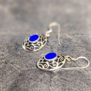 Vintage Sterling Silver & Lapis Lazuli Filigree Pierced Earrings